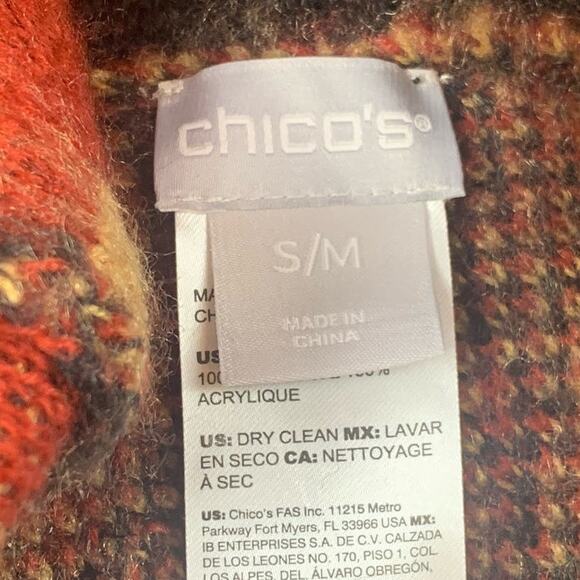 Chicos Poncho Sweater Cowl Neck Plaid Shine Camel Sequin Holiday Size S/M - Picture 6 of 9